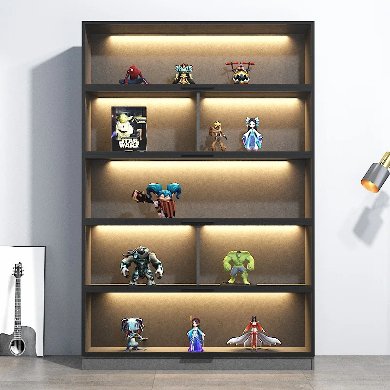 Light Luxury Figure  Model Display Cabinet Transparent Glass Bookcase Dust-proof Storage Solid Wood Cabinet Display Cabinet