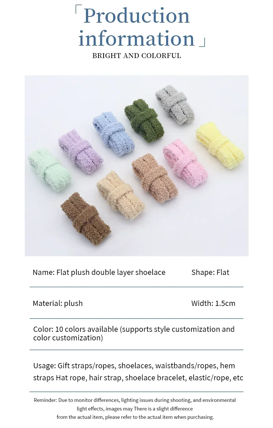 Weiche, flauschige Schnürsenkel, 15 mm breit, flache Plüsch-Frottee-Schnürsenkel für Damen-Freizeitschuhe, bequemer Schnürsenkel-Ersatz – Detail 29