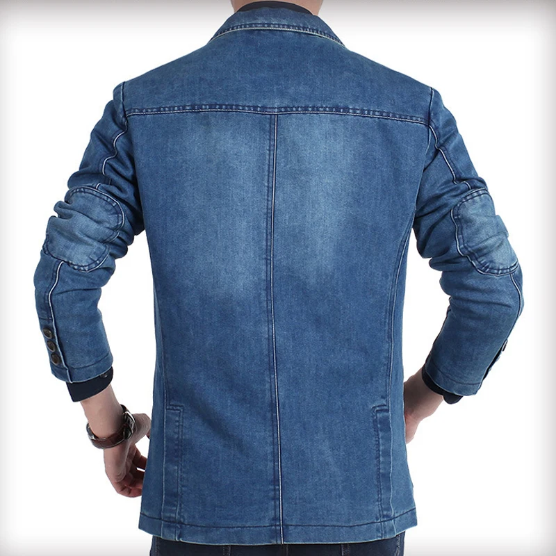 Męskie Denim Blazer mężczyźni moda bawełna garnitur Vintage odzież wierzchnia męskie niebieski płaszcz kurtka dżinsowa mężczyźni dopasowane jeansy