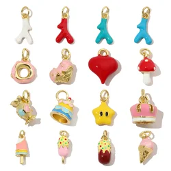 3pcs/Lot 18k Gold Plated Enamel Icecream Popsicle DIY Charms Women Candy Donut Cake Necklace Pendants Heart Mushroom Jewelry