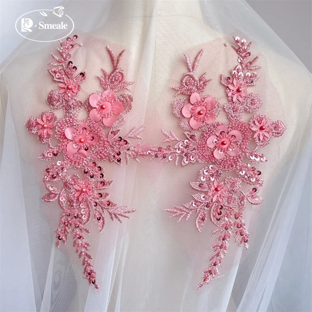 2 Stück/1 Paar 12 Farben Pailletten-Röhrchen-Perlen-Stickerei-Spitzenapplikation Hanfu-Kopfbedeckung DIY-Spitzenpatch mit verspiegelten Spitzenblumen RS4198 – Detail 8