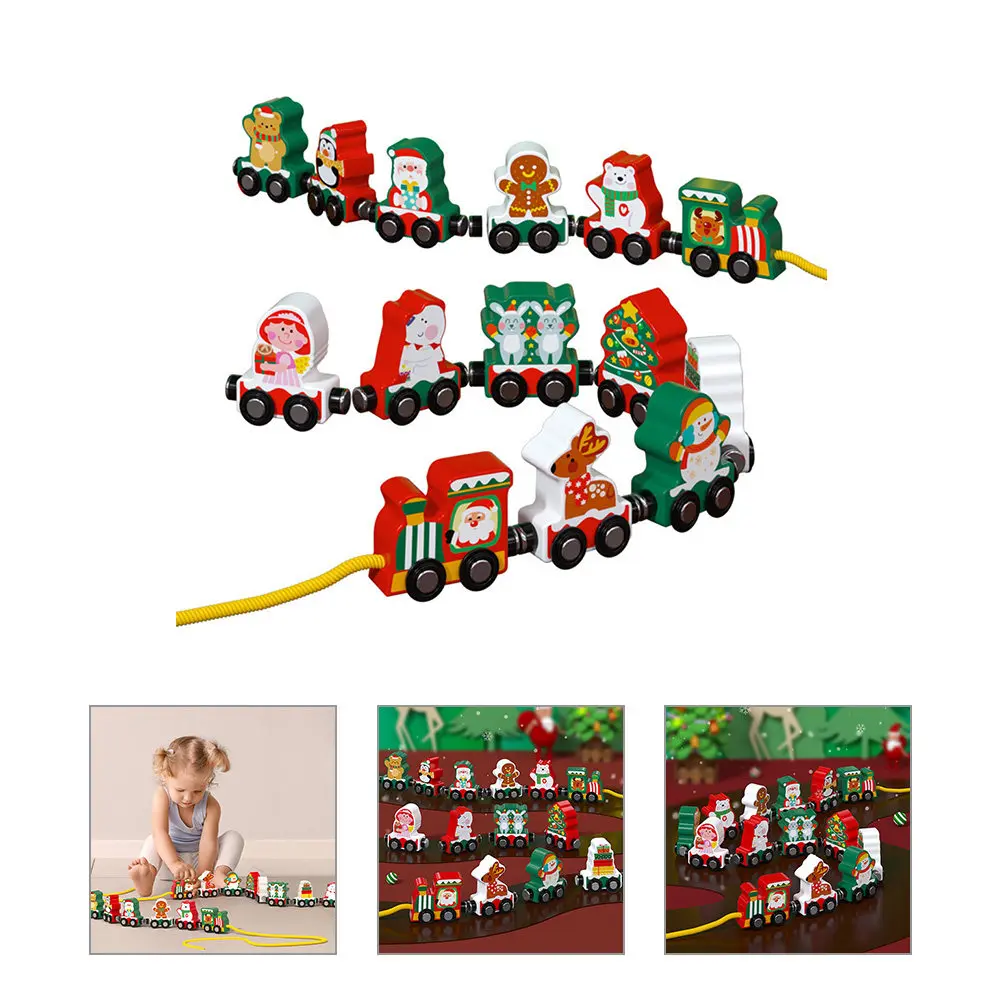 

Christmas Train Decor Magnetic Mini Wooden Iron Plastic Train Lightweight Compact Festive Tabletop Desktop Party Home Office