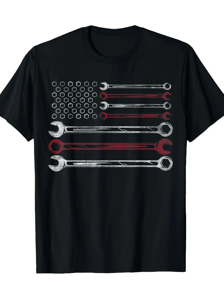 

Patriotic Mechanic Flag American Car Repairman Gift USA Flag pattern design -100% cotton casual O-neck printed men's T-shirt.