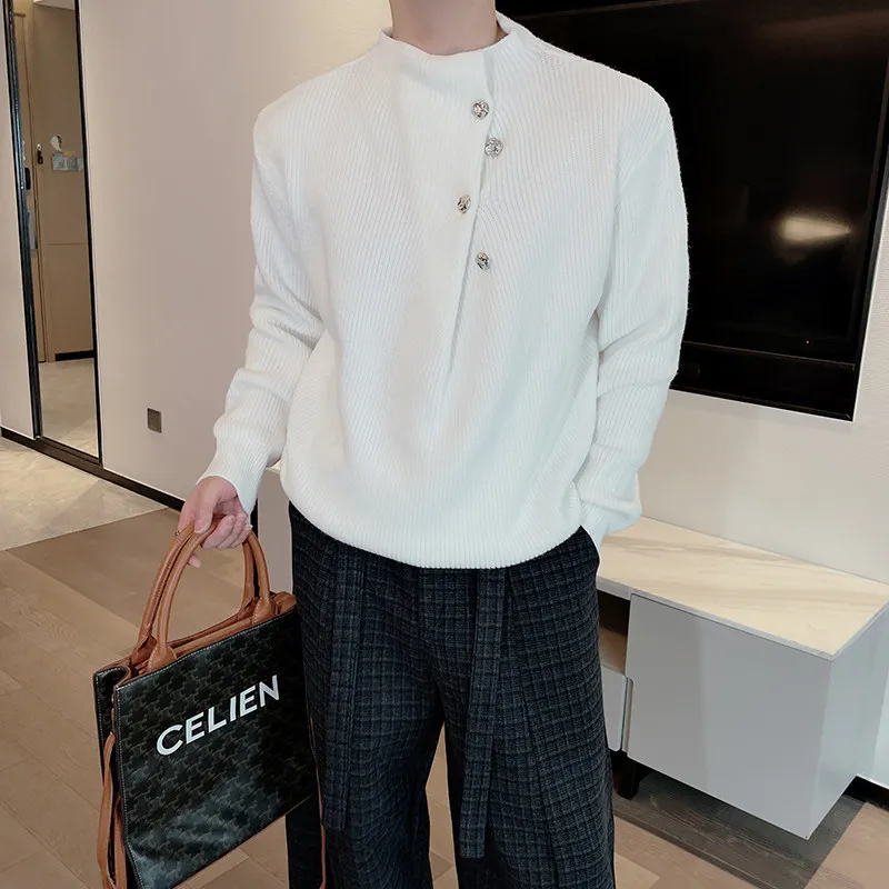 

High-Quali Knitted Button-Up High-Ne Sweater for Men Trendy Color Casual Sle Comfortable Warmth Spring Autumn