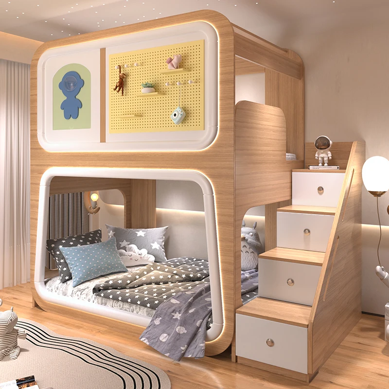 

Space capsule children's bed bunk bed upper and lower castle tree house hole board 2024 new second floor high and low mo