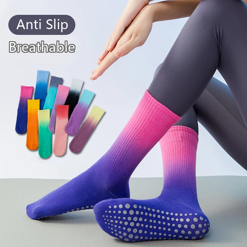 

Mid tube socks Color gradient Yoga Socks women Anti Slip Cotton Pilates Fitness Socks Breathable Aerobics Non-slip