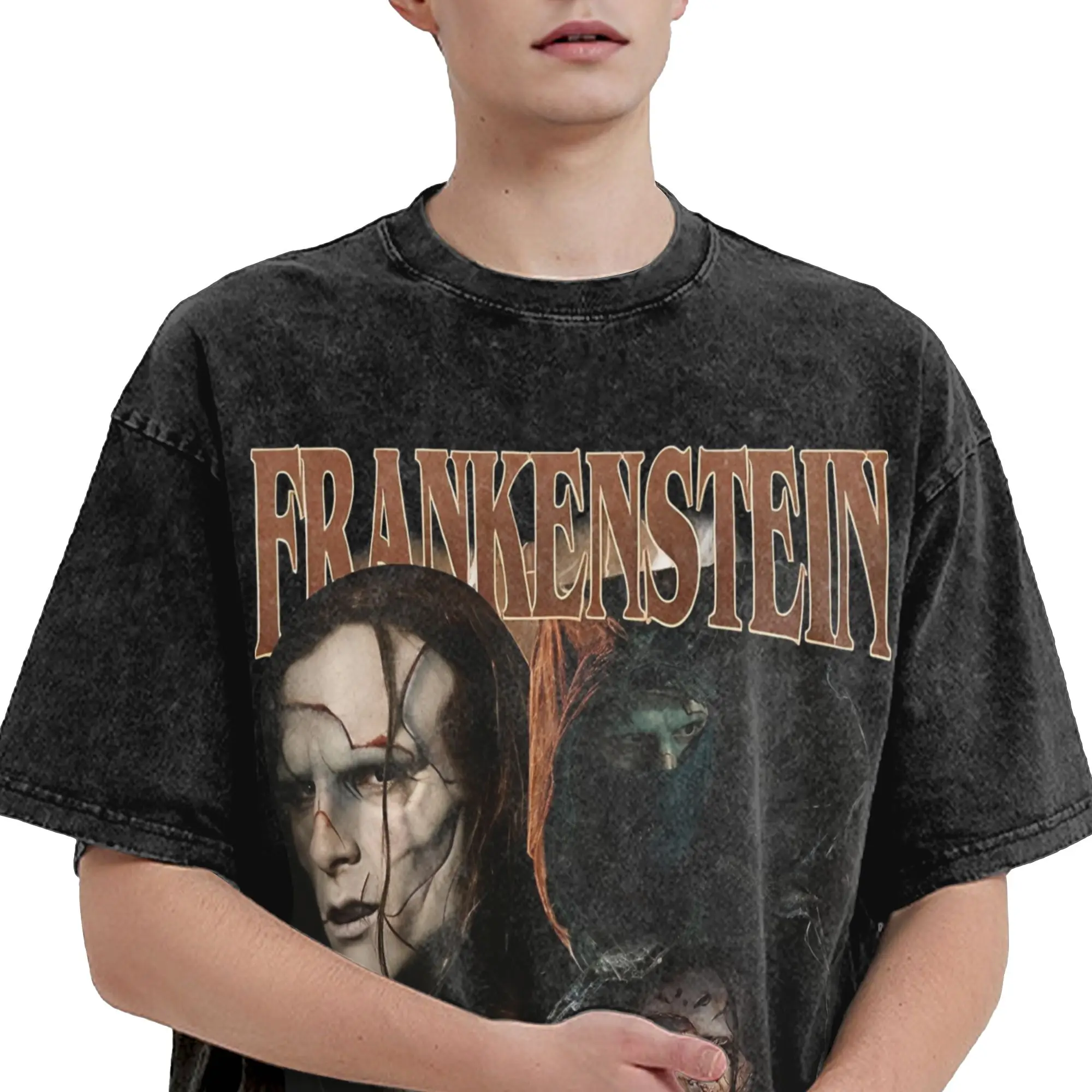 فرانكنشتاين فيلم 2025 تي شيرت مغسول عتيق هاراجوكو للرجال والنساء تي شيرت فضفاض 100% قطن #3