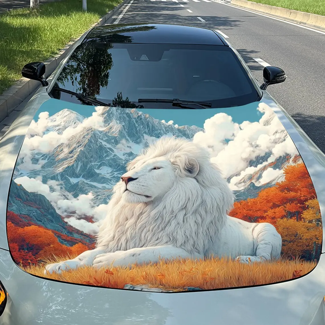 Snow Lion Car Hood Sticker-Durable PVC Material, Self-adhesive Suitable For Cars, Trucks Or Motorcycles, Unique Gift Ideas, Hood