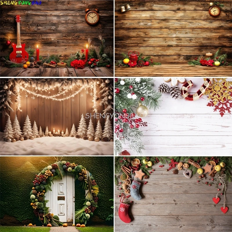 

Christmas Day Pine Tree Gift Photography Backdrop Props Xmas Eve Party Decor Living Room Window Family New Year Background VC-07