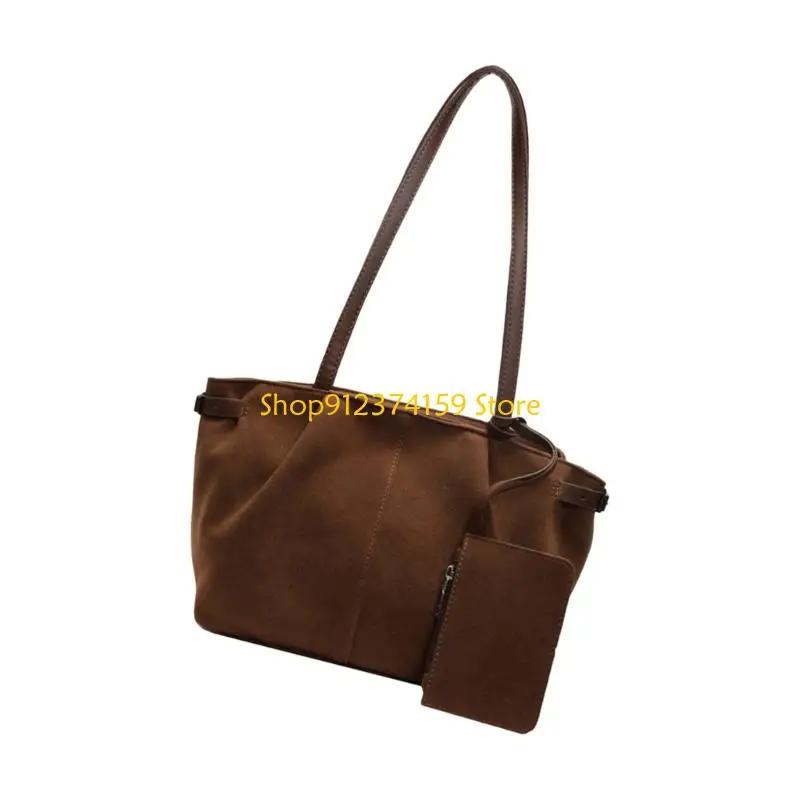 G5AE Fashion Purses and Handbags Underarm Bags Faux Suedes Toted Bag with Detachable Mini Purses Shoulder Bag for Womens - view 3