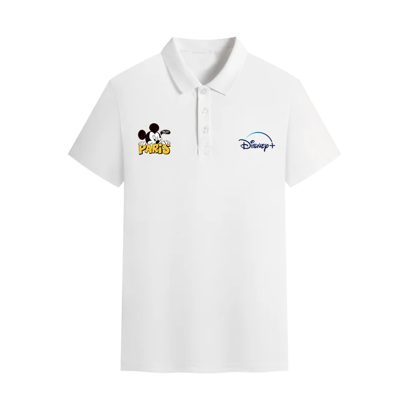 

2025 New Summer Mickey Mouse Series Text Printed Fashion Polo Shirt for Men and Women Outdoor Leisure Sports Breathable Clothing
