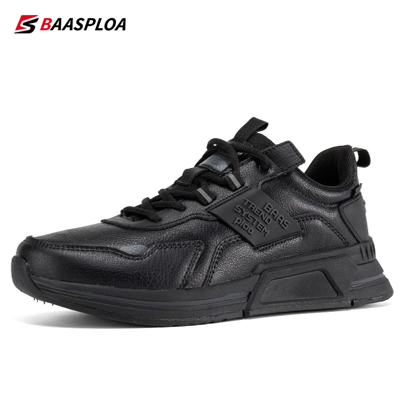 Baasploa Men Leather Shoes Walking Shoe Waterproof Casual Sneakers Non-slip Wear-resistant Running Shoes Breathable Lightweight