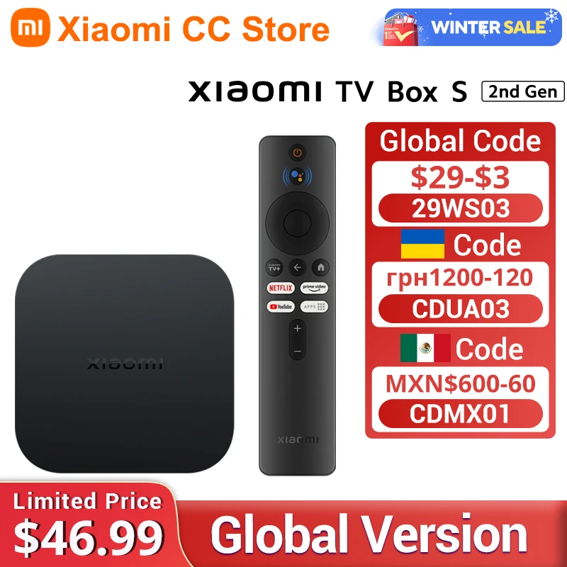 Global Version Xiaomi Mi TV Box 2nd Gen 4K Ultra HD Google TV 2GB 8GB Dolby Vision HDR10+ Google Assistant Smart Mi Box S Player