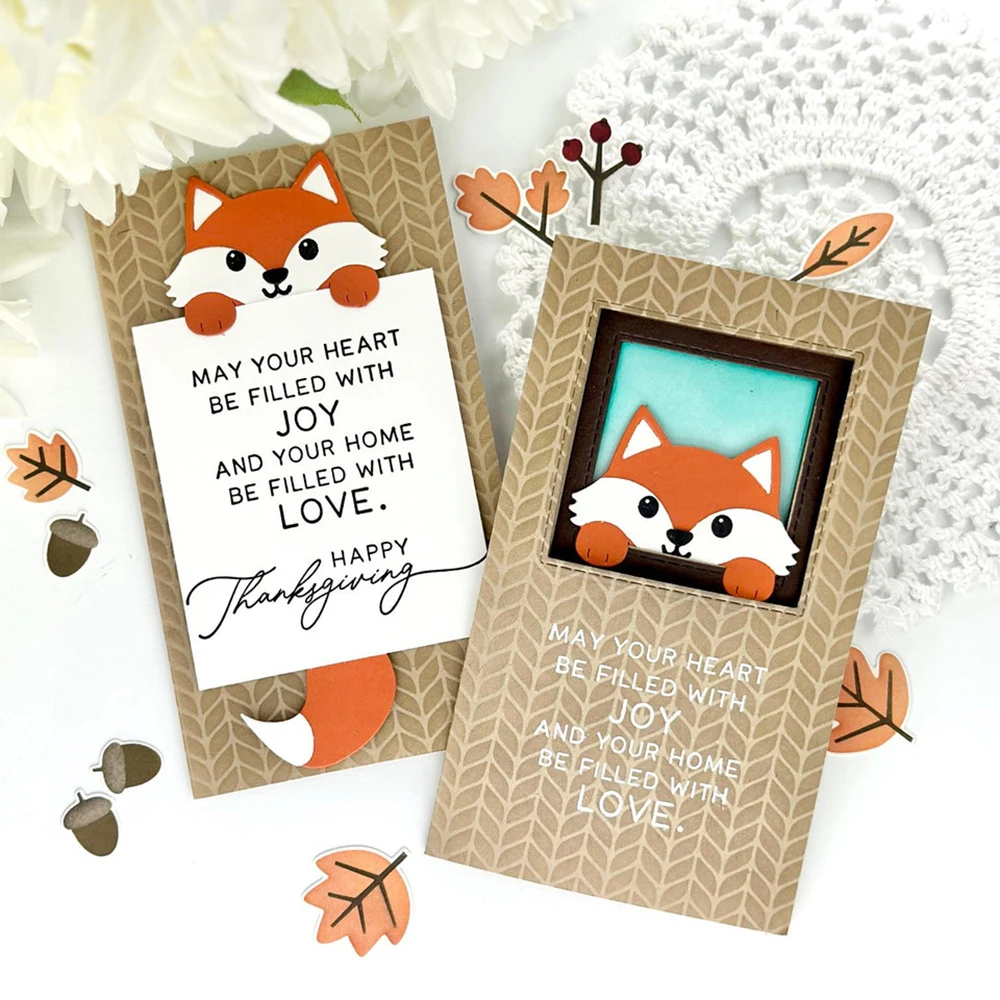 Mini Bunny Fox Cat Dog Cutting Dies and Clear Stamps I'M A HUGGER Collection for Tear-off Calendar Placecard Envelope Making