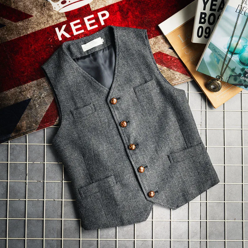 

Осень-зима Briti Sle, мужской повседневный твидовый жилет с цветочным узором, деловой повседневный деловой жилет с v-образным вырезом на одной пуговице, модный