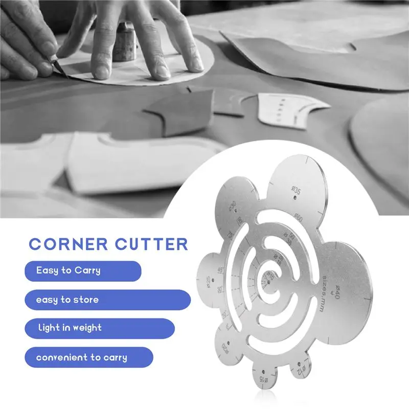 J1UL1N Round Leather Cutting Tools Metal Corner Cutting Ruler Circle For DIY Leathercraft Working Drawing Leather Projects