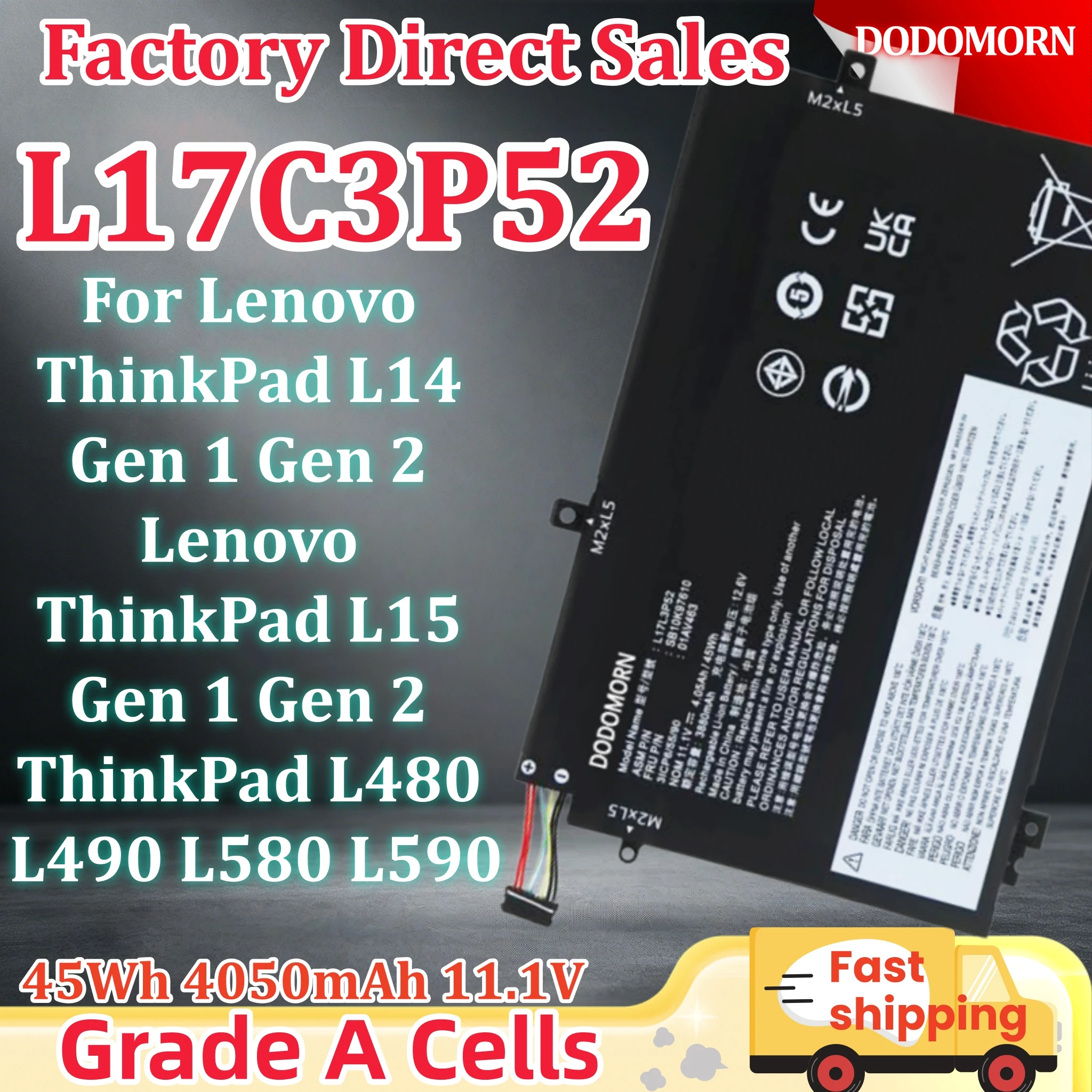 Factory Direct L17C3P52 Laptop Battery For Lenovo ThinkPad L480 L490 L580 L590 L14 L15 Gen1 Gen2 E490 E590 E595 L17L3P52 01AV466
