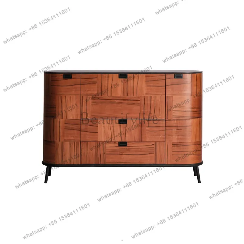 Italian light luxury sideboard, high-end wood grain slate storage decoration, vintage retro entrance cabinet