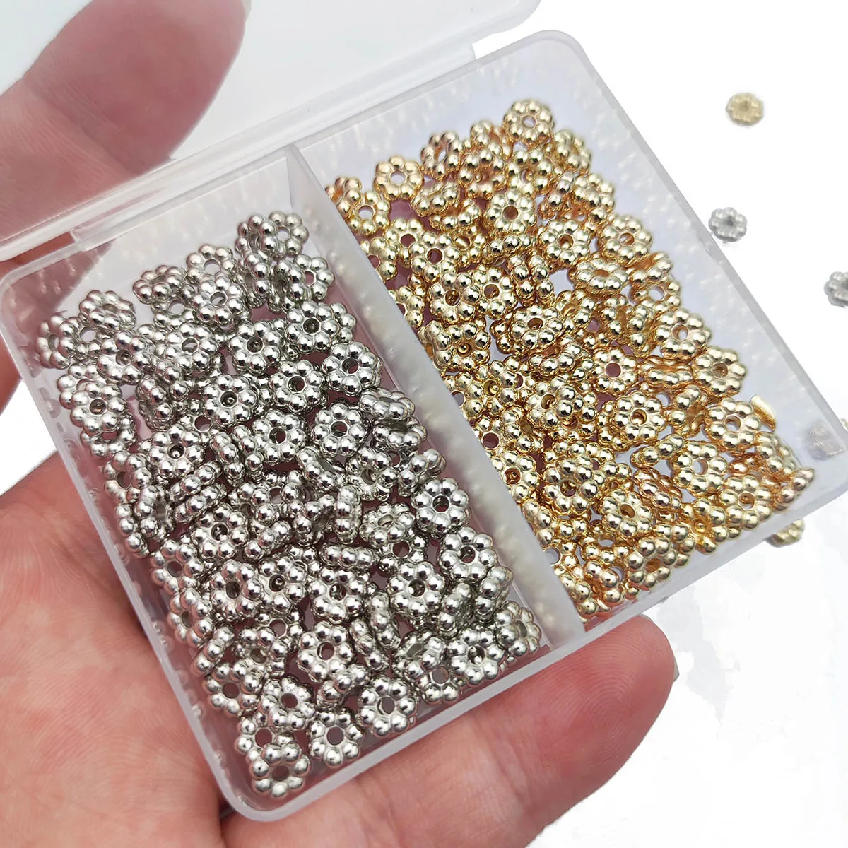 200 Stuks 6Mm Sneeuwvlok Goud/Verzilverd Ccb Spacer Losse Kralen Diy Set Box Voor Armband Ketting Sieraden Maken Accessoires