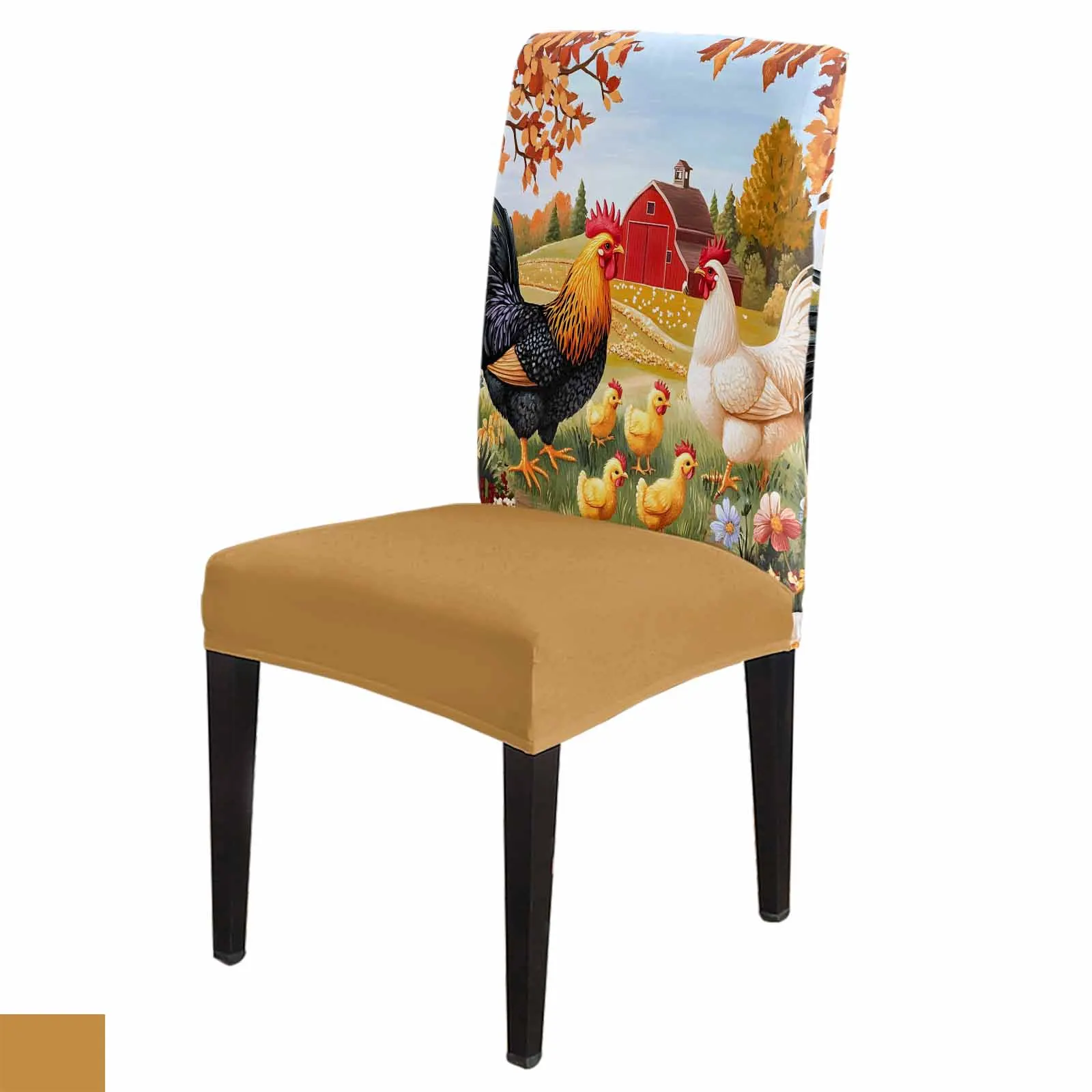 

Farm Vintage Chick Rooster Chair Cover Spandex Elastic Printing Dining Chair Kitchen Seat Case Stretch