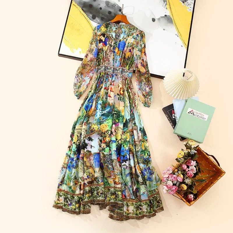 Silk dress, light luxury and high-end, retro temperament fairy flower dress