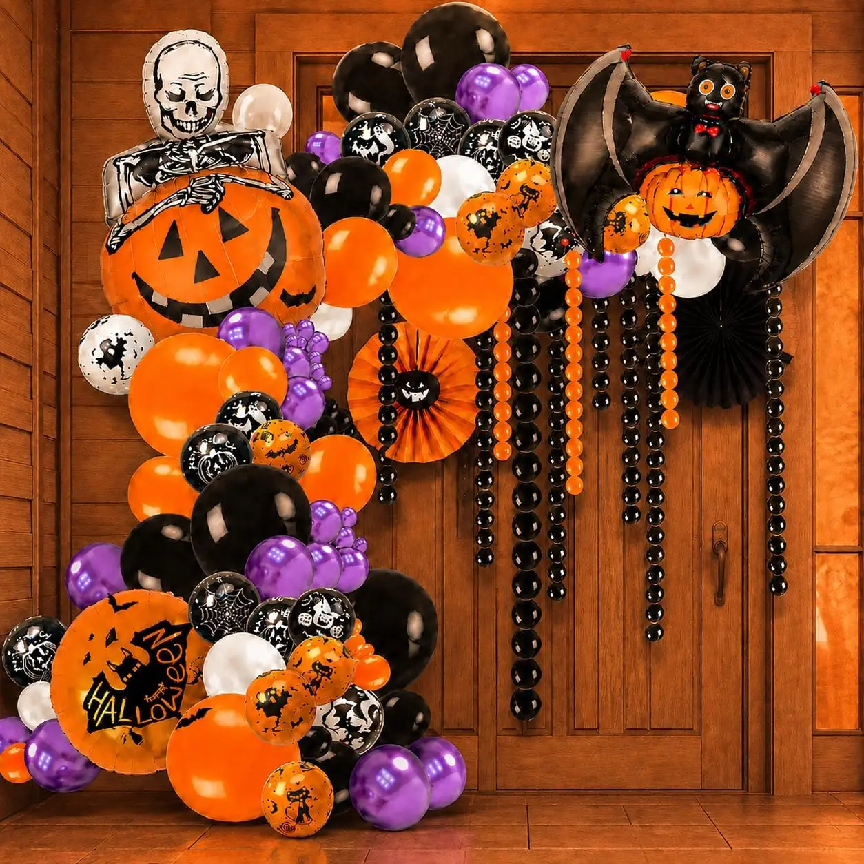 209Pcs Halloween Party Decoration Balloon Arch, Including Bat Balloons, Skull Balloons, and Ghost-Print Balloons