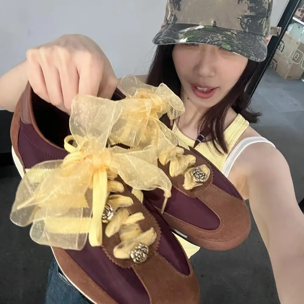 1 par de cadarços de organza fita plana cadarços para tênis e sapatos esportivos moda feminina arco cadarços quentes