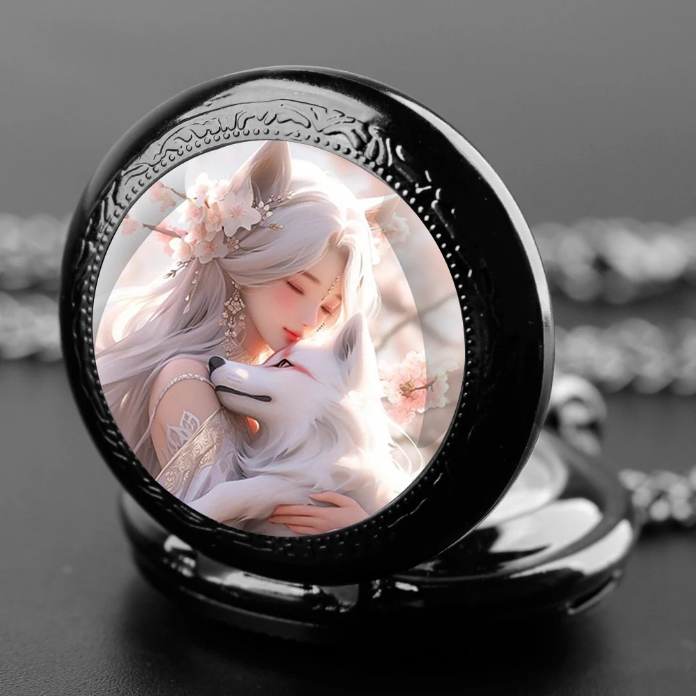 Anime Genshin impact cosplay Quartz Pocket Watch for Women Men Black Necklace Unique Pendant Clock Chain Watch Gift Accessories