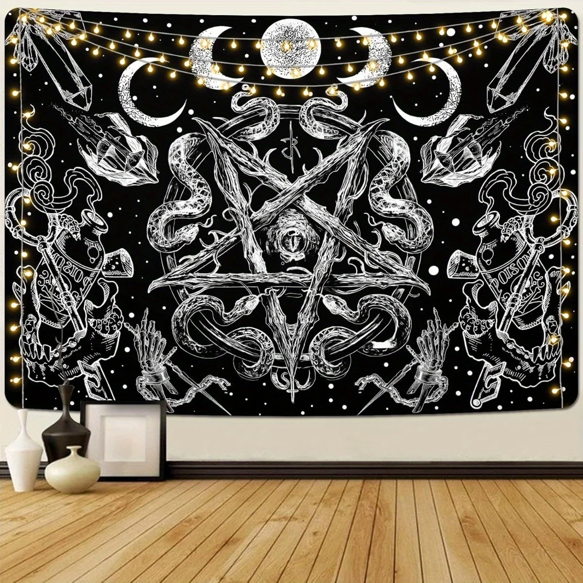 1pc mysterious Gothic pentagram tapestry, polyester fabric, machine washable, suitable for bedroom or living room decoration