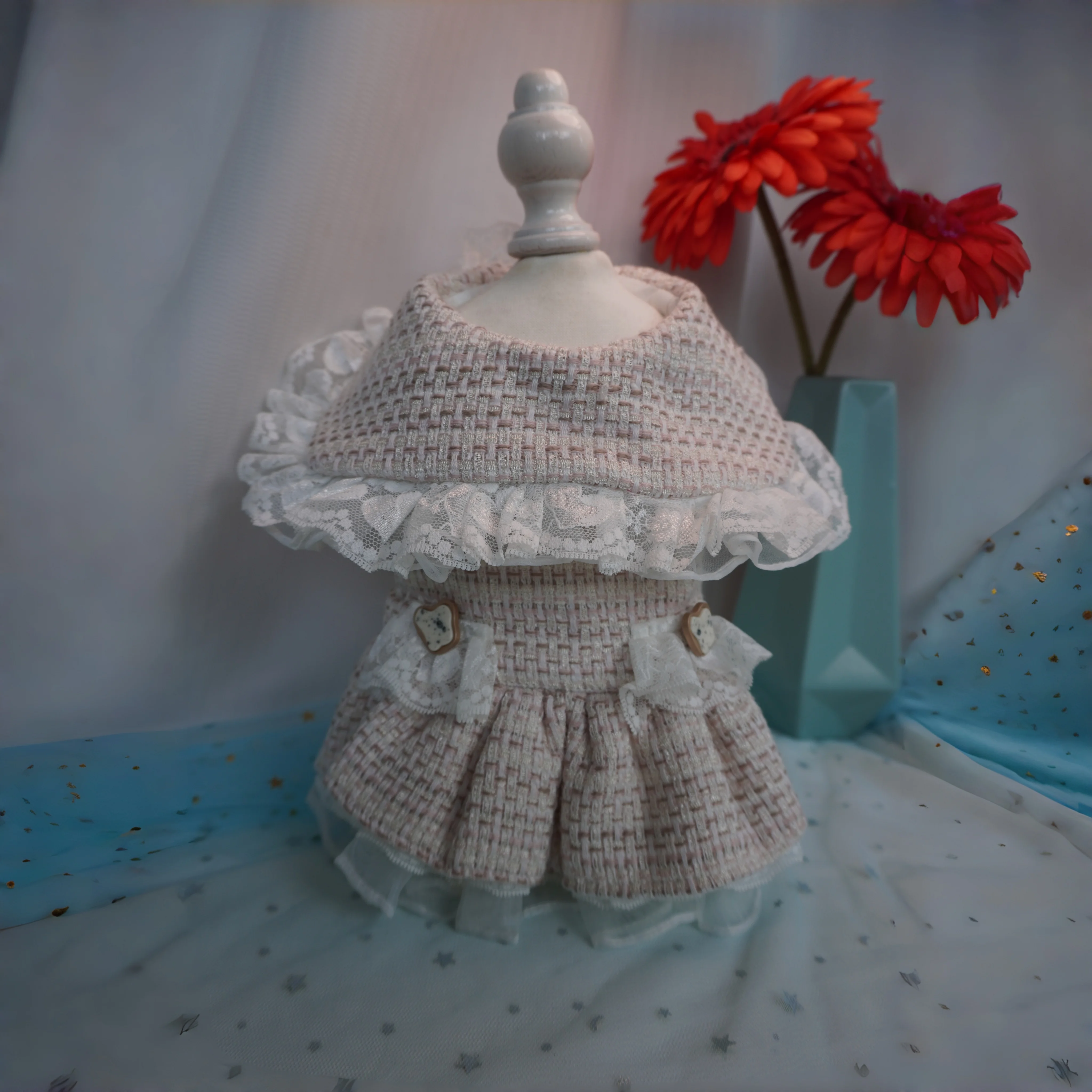 Retro Fashion Handmade Luxury Princess Off-white Dress for Small Medium Dogs Autumn Pet Skirt Coat Cute Puppy Clothing
