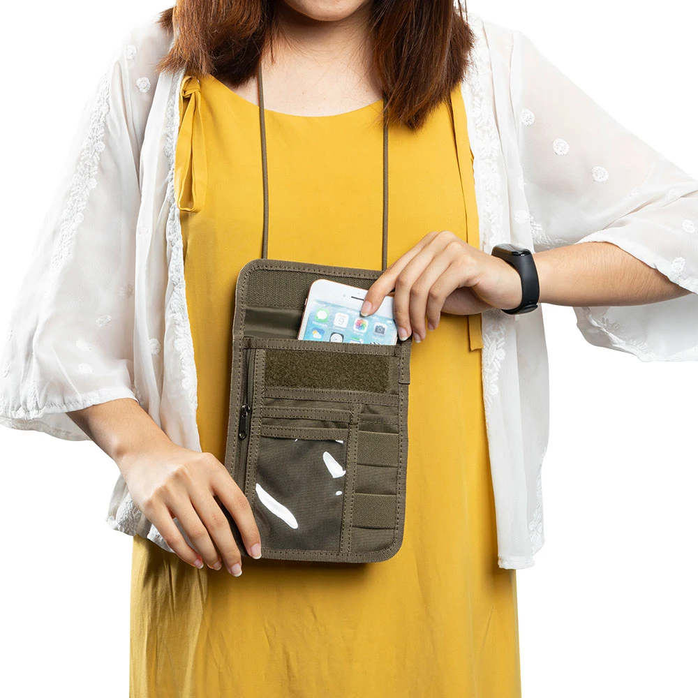 Tactical ID Credit Card Holder Case Purse Chest Hanging Molle Pouch Wallet Bag Neck Lanyard Key Holder Credit Passport Organizer
