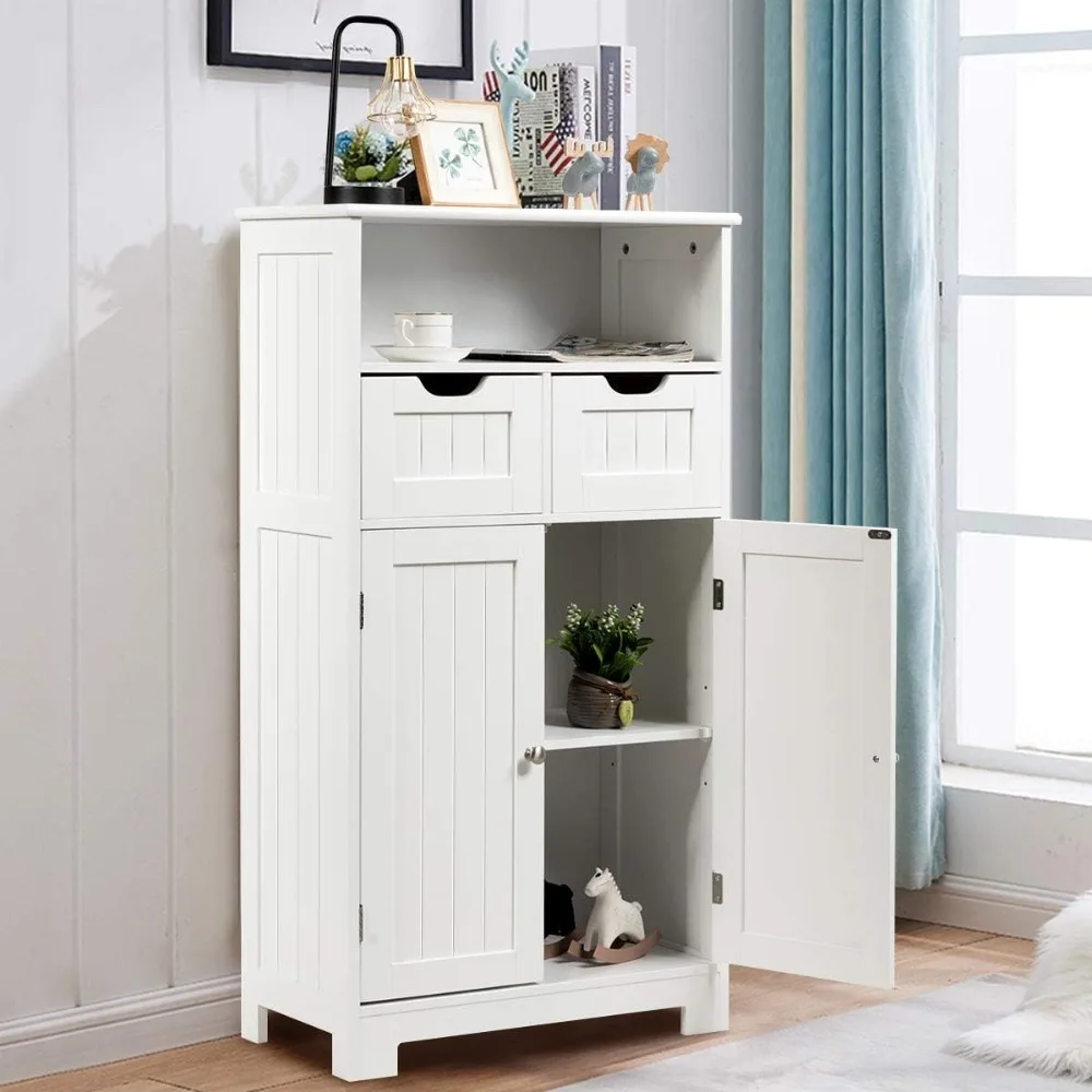 

Bathroom Floor Cabinet, Storage Cabinet w/Open Shelf, 2 Doors & 2 Adjustable Drawers, Standing Cupboard for Kitchen,