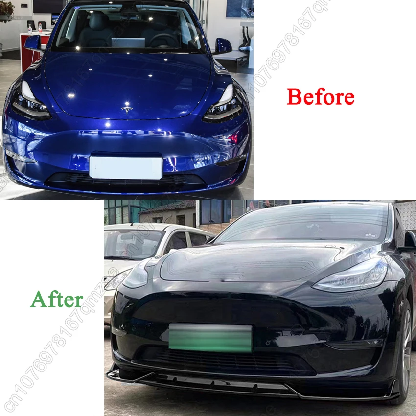 For Tesla Model Y 2020-2024 3Pcs Black Car Front Bumper Lip Chin Diffuser Lower Spoiler Diffuser Guard Cover Tuning Body Kits