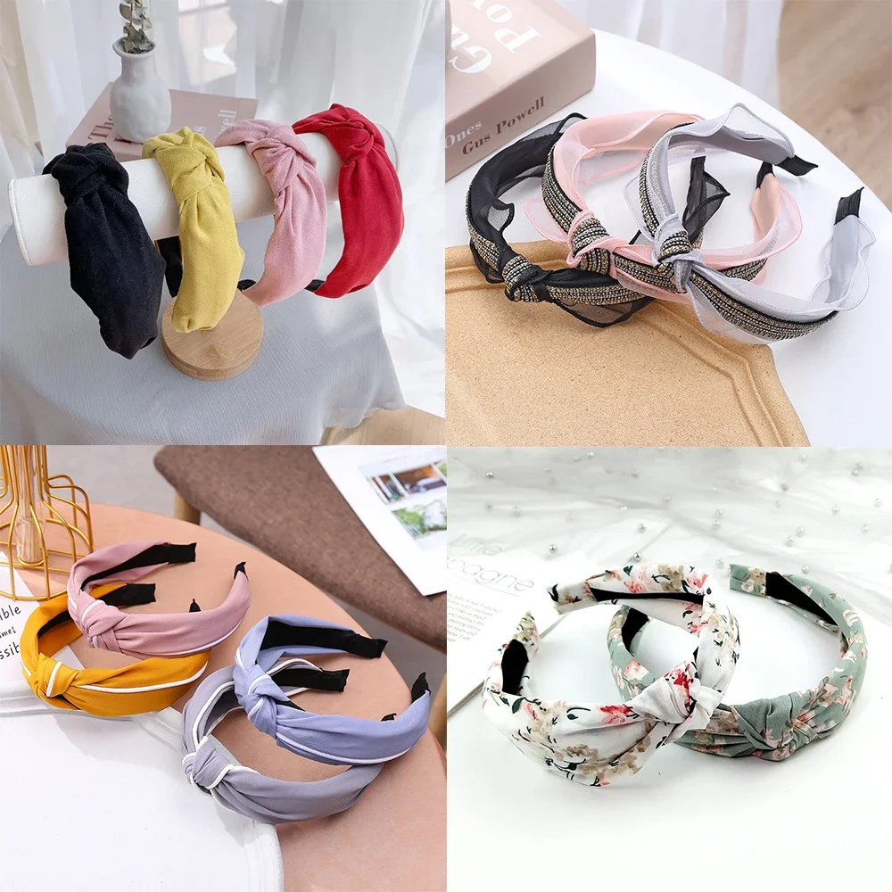 2024 New Women Summer Hair Bands Print Flower Headbands Fashion Vintage Cross Turban Bandage Bandanas Hair Accessories FD711 image 5