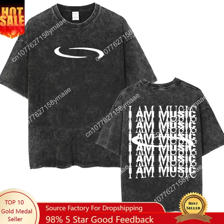 Retro Washed Playboi Carti I AM MUSIC Logo T Shirt Opium Ken Carson Narcissist Tour Antagonist Rap T-shirts Men's Oversized Tees