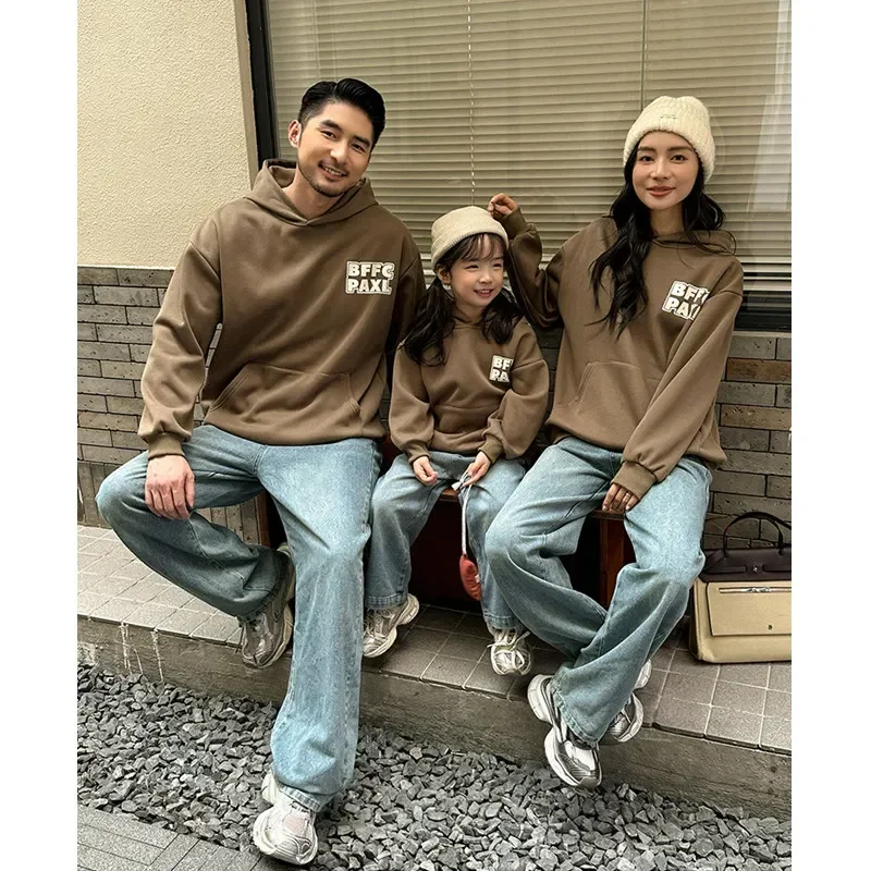 Mom Dad and Son Daughter Matching Clothes Hoodie Family Warm Long Sleeve Hooded Sweatshirts Tops Parents and Children Clothing