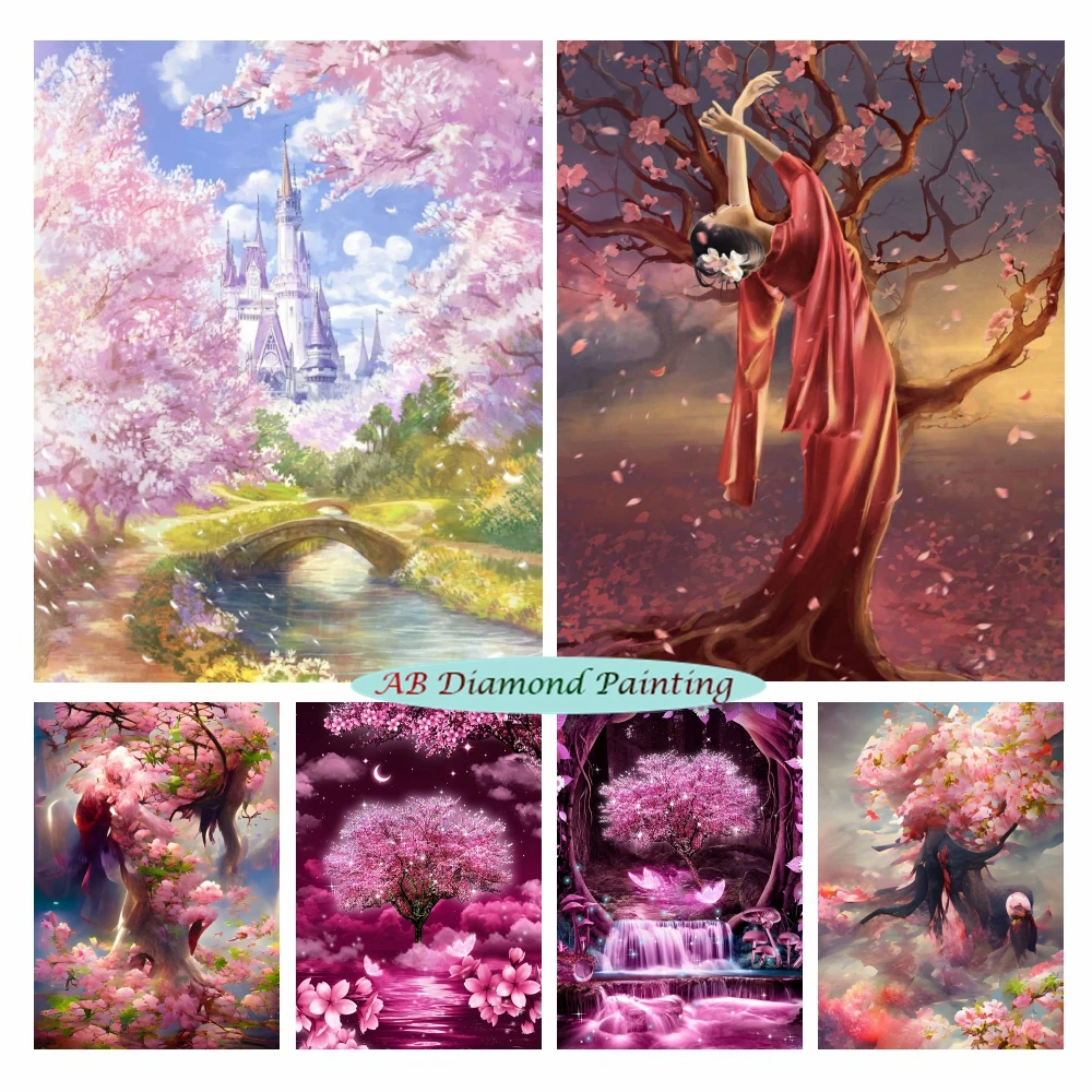 

5D AB Diamond Painting Tree of Life Mosaic Rhinestones Embroidery Landscape Sakura Pink Scenery Cross Stitch Kit Room Decor Gift