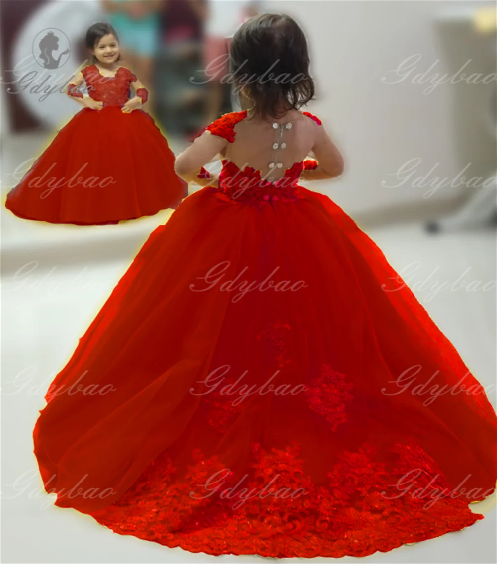 Prom Full Sleeves Long Yellow Flower Girl Dresses For Wedding Lace Appliques Princess Communionbirthday Parbirthday Party Gowns