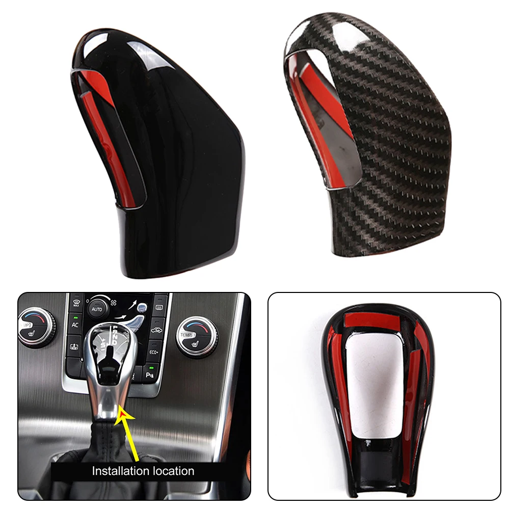 مقبض رأس تروس السيارة غطاء الكسوة لفولفو XC60 S60 V40 S80 2013 2017 في ألياف الكربون ABS نمط للتصفيف الداخلي #6