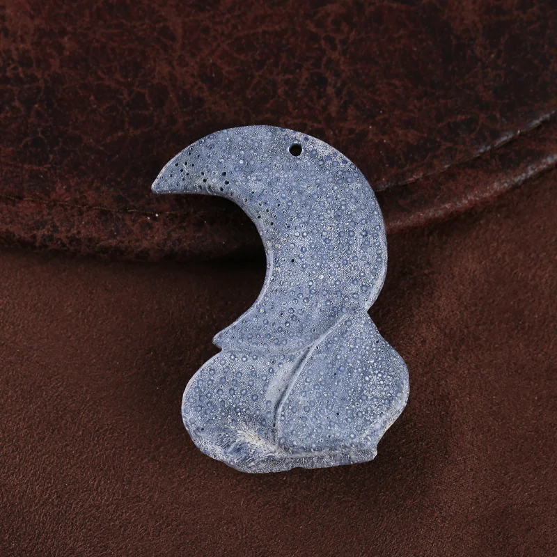 Natural Blue Coral Wolf & Moon Shaped Pendant Beads 55x36x15mm Semiprecious Stone Carving Gemstone for Fashion Jewelry Making