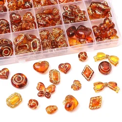 Gold Color Drawing Vintage Amber Painted Acrylic Baroque Loose Spacer Bead For Jewelry Making DIY Necklace Bracelet Accessories