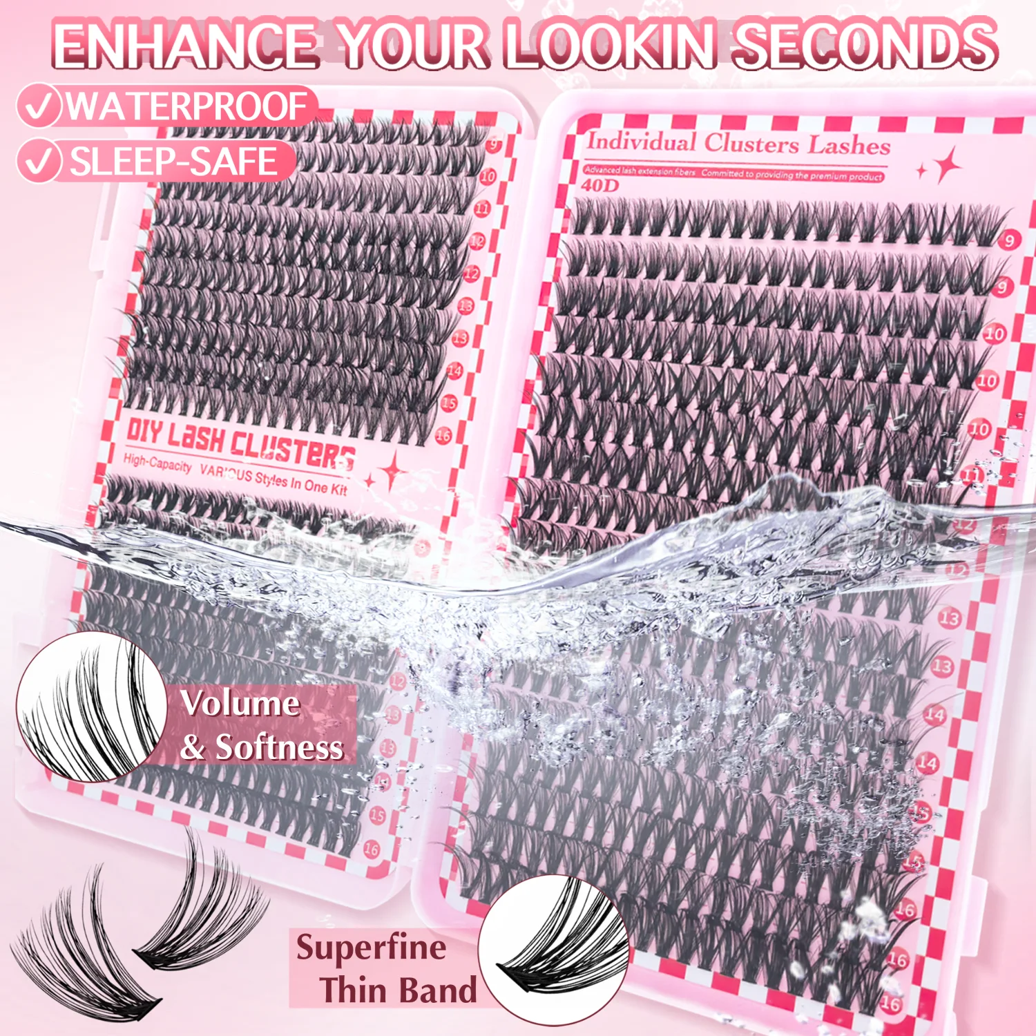DIY 속눈썹 연장 키트 740개 속눈썹 클러스터, 속눈썹 본드 및 실러 리무버 포함, 자연스러운 속눈썹 연장 키트