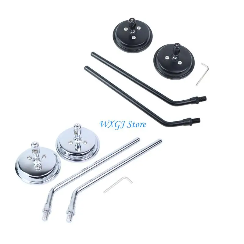 

37JE Heavy Duty Round Motorcycle Scooter Mirror With Extended Mounting Bar For Better Road Awareness Easy Installation 2 Pack