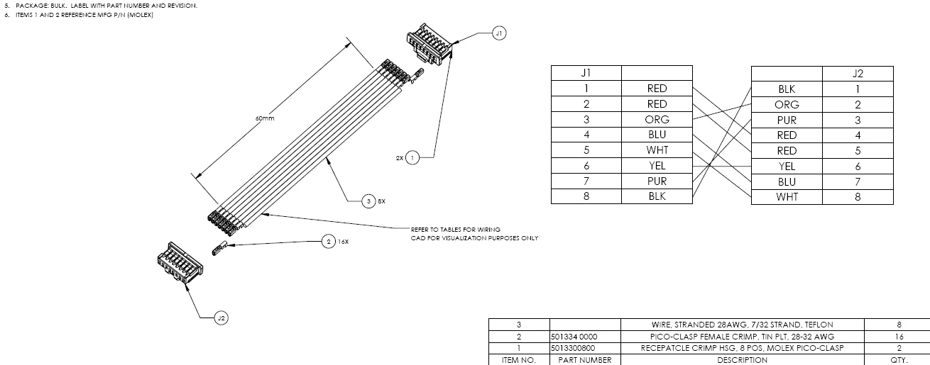 

1.00mm Pitch Customization Cable, MOLEX pico clasp Series, 10pcs per Bag, Customization Cable