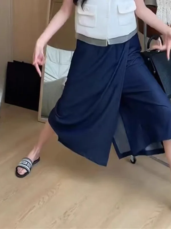  Denim Skirt Pants Women Summer Thin Large Size Elastic Waist Pear Shape Slimming Drapey Ice Silk Half Skirt Asymmetric...