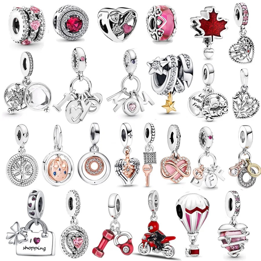 핑크 헤일로 하트 및 천상의 나침반 천사 날개, 매달린 매력 비즈 핏, 오리지널 유럽 실버 925 팔찌, 여성 패션 주얼리