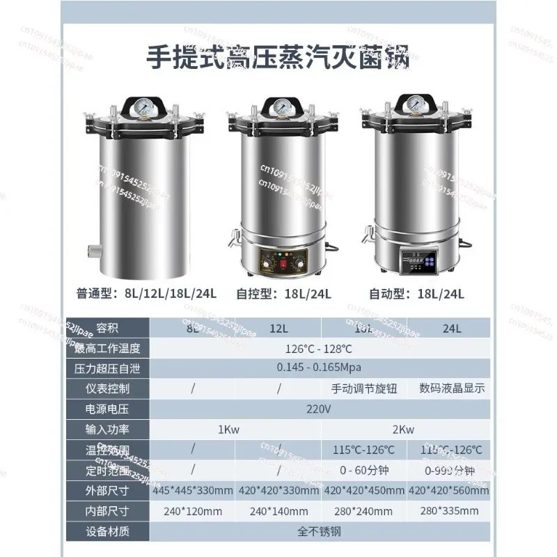 Portable High Pressure Sterilizer Stainless steel Steam Sterilization Pot 24L Automatic Sterilization Autoclave Pot