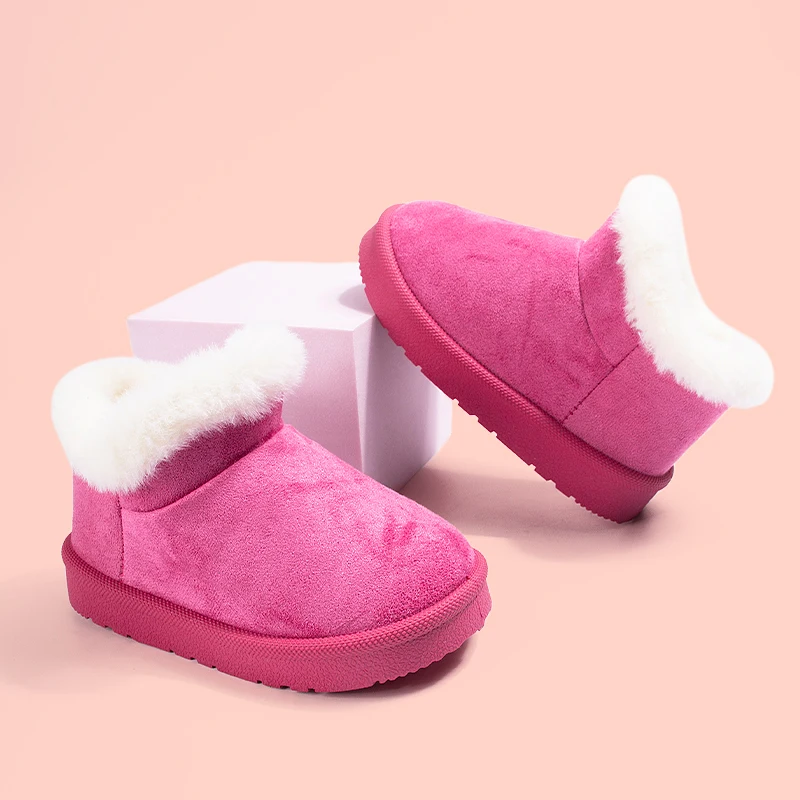 Winter New Arrival Fashionable Cute Girls Short Boots Suede Faux Fur Durable Sole Thermal Lining Casual Kids Soft Sole Shoes