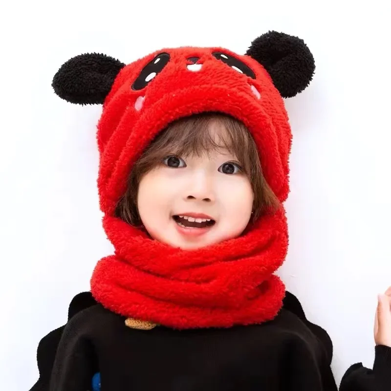 New Autumn and Winter Cute Children Cartoon Scarf Hat Two-piece Double Fleece Warmth Boy Girl Child Adult Parent-child Baby Hat