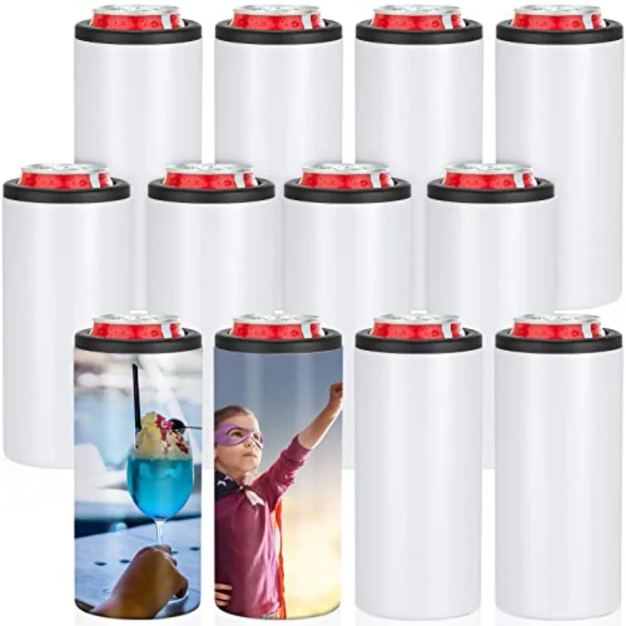

12 Pack Sublimation Can Cooler Blank Skinny 12 oz Insulated Drink BBQ White Beer Stainless Steel Bottle Slim Custom DIY Tumbler